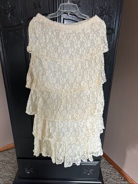 Lucca Couture Cream Lace Off-Shoulder Ruffled Dress or maxi skirt